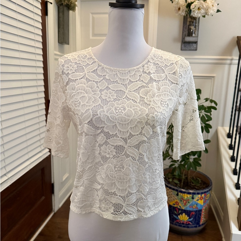 BHLDN NWOT Semi Sheer Ivory Lace Blouse
